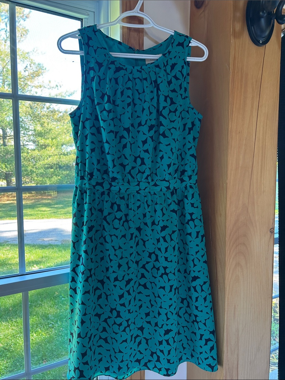 LOFT Teal Leaf-Print Sleeveless Dress